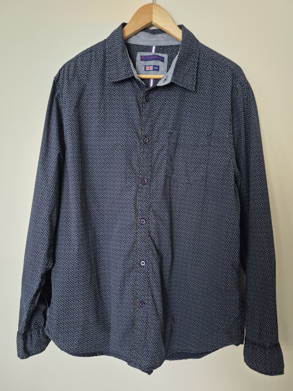 English Laundry Navy Microdot Long Sleeve Button-Up Shirt